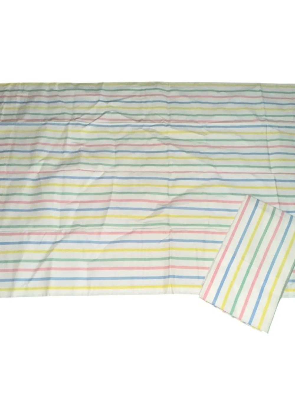 2 Vtg Wamsutta Cotton poly Striped Pastel Yellow Green Pink Standard Pillowcases